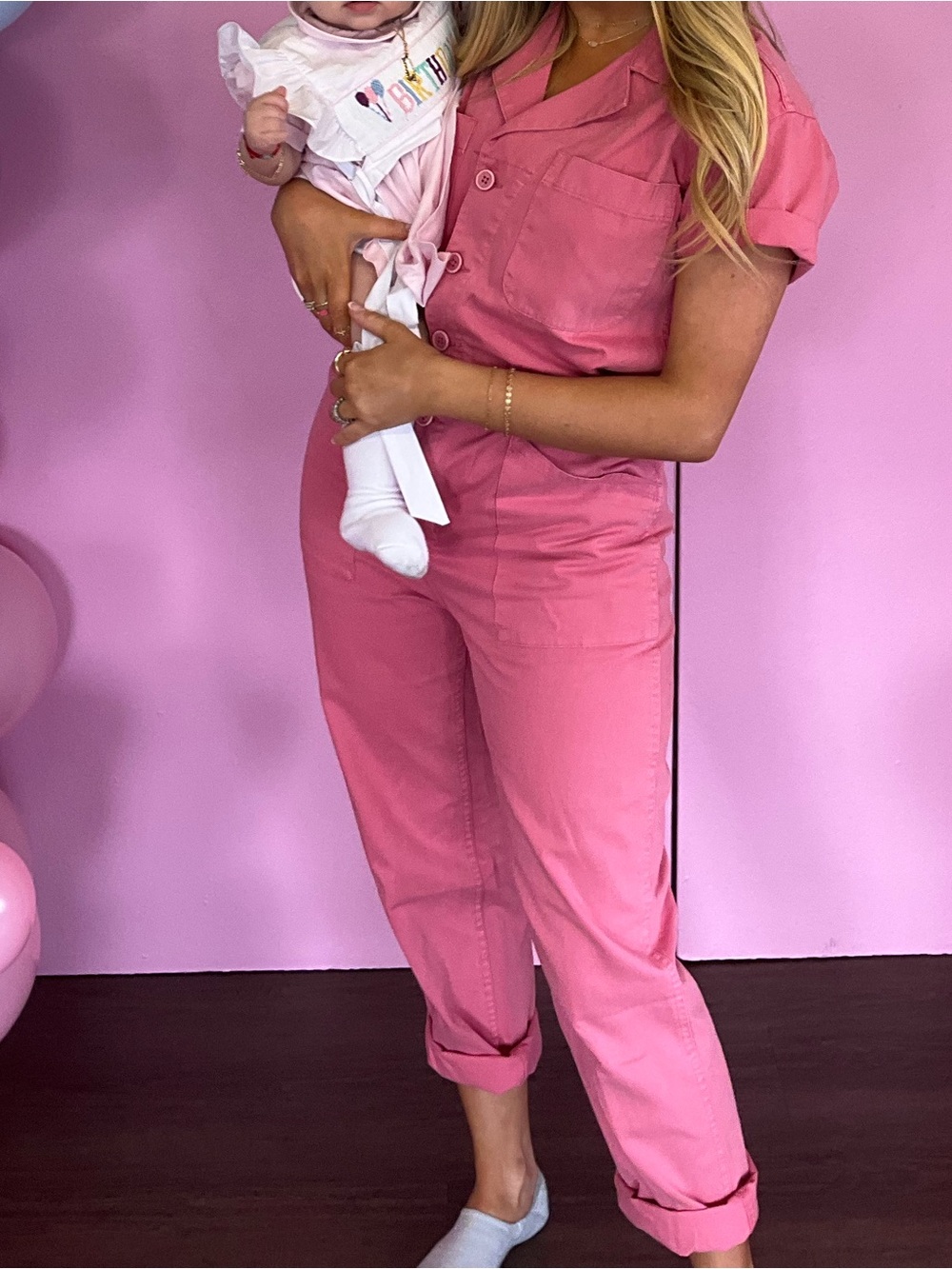 Pistola Grover Jumpsuit in Flamingo Short-Sleeve Pink Utility Jumpsuit - Picture 4 of 4